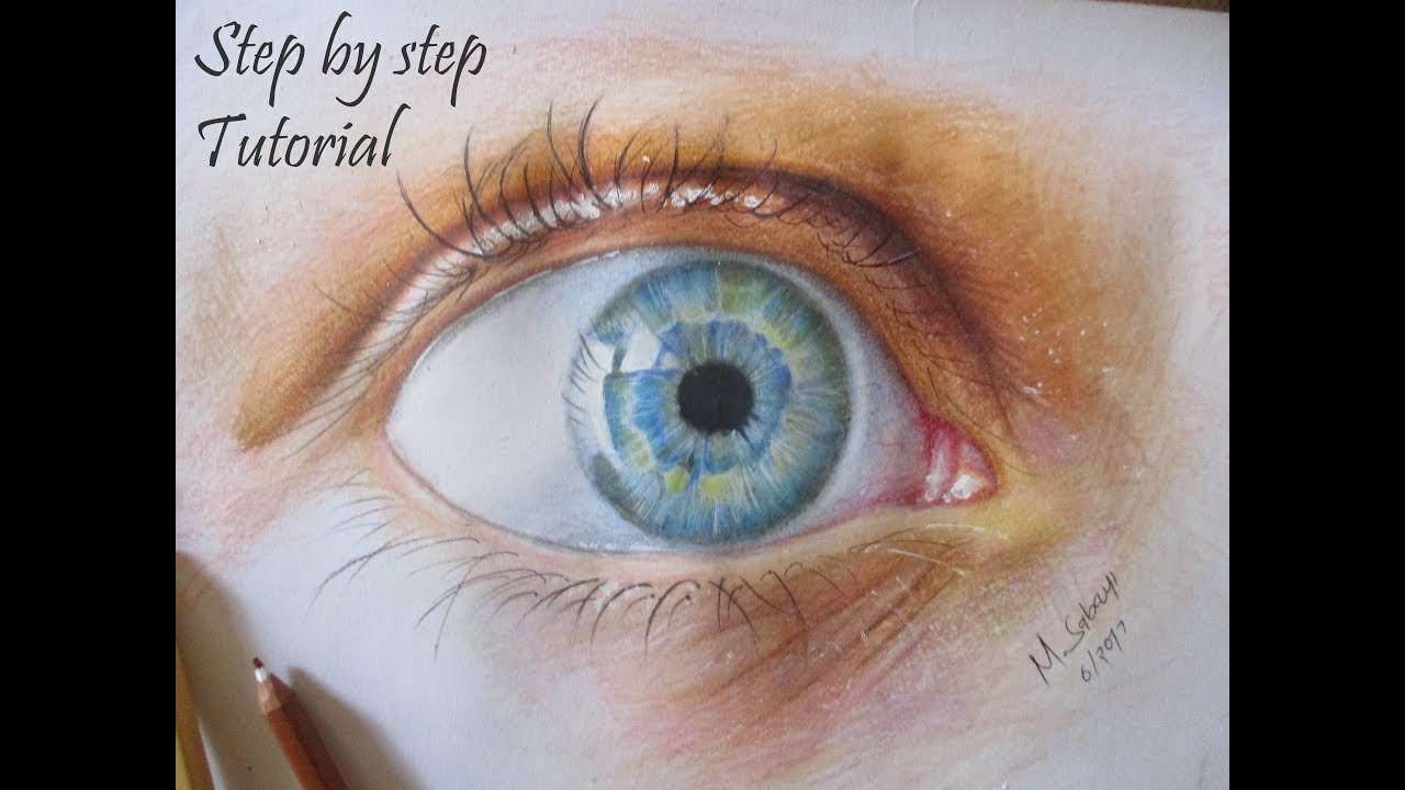 How to draw, color a realistic eye- Step by step tutorial