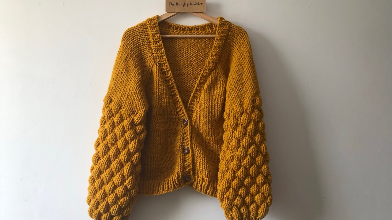 Tutorial chaqueta mangas punto burbuja o puff a dos agujas  - paso a paso - bubble sleeves cardigan