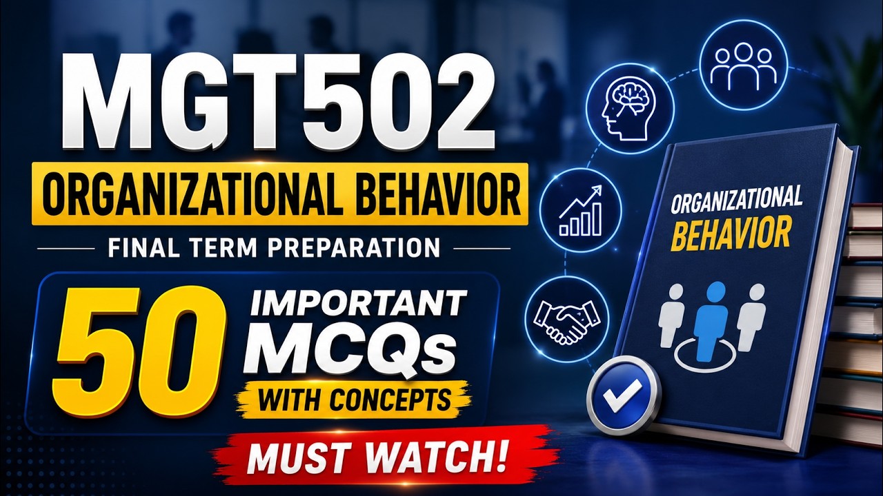 MGT502 Organizational Behavior | Final Term Preparation | 50 Important MCQs with Concepts | VU