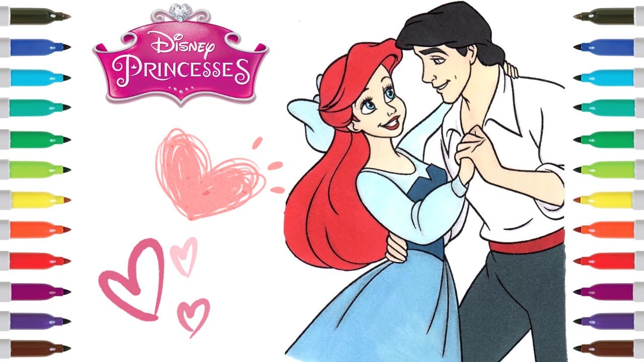 Disney Princesses Couples Coloring Page | Ariel and Prince Eric | The Little Mermaid Coloring Page