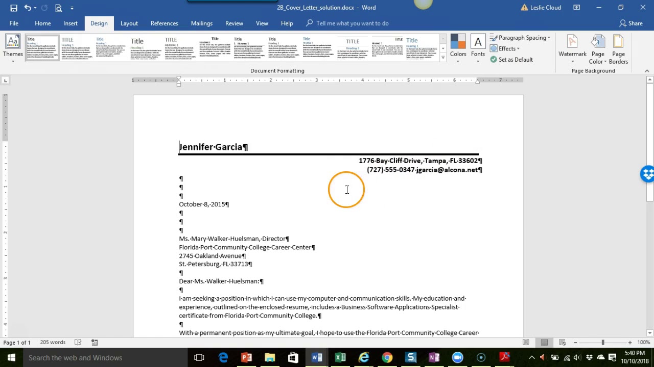 CBTE120_Project2B_Formatting a Cover Letter