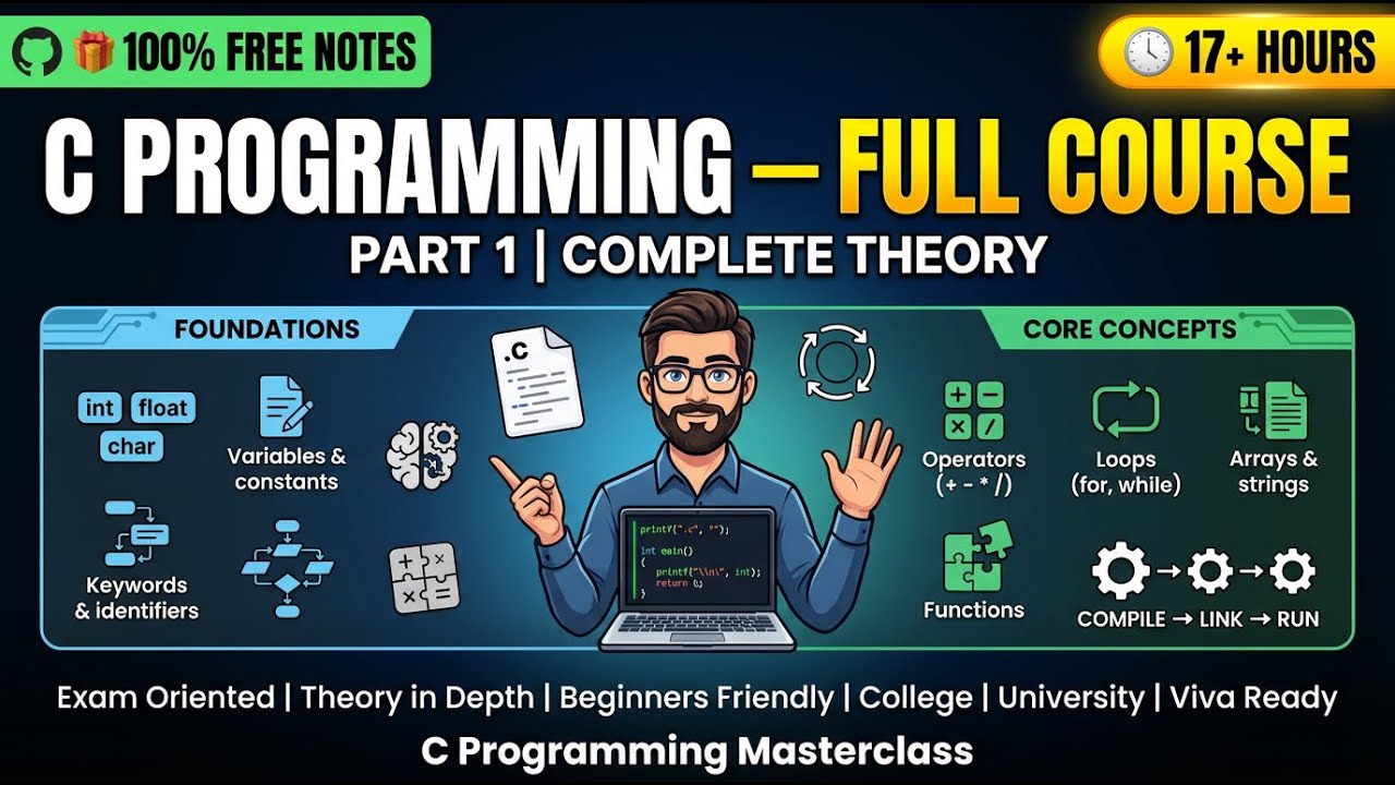 C Language Full Theory Course &mdash; 17 Hours of Complete Concepts for Exams & Interviews | Part 1
