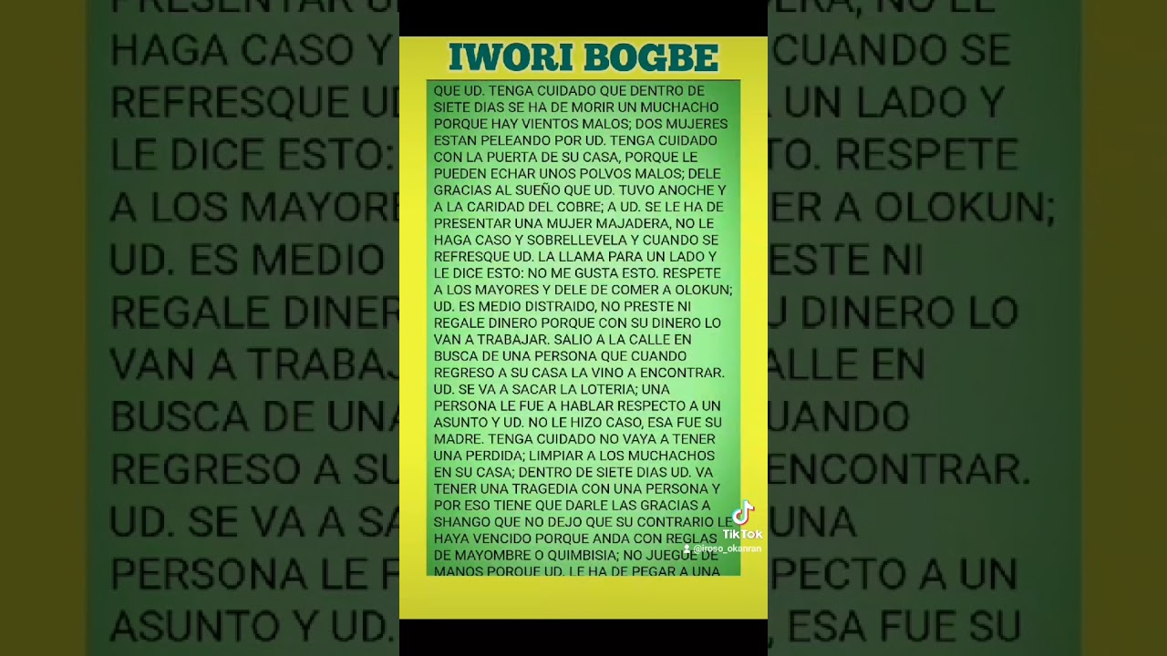 ODU DE IFA IWORI BOGBE