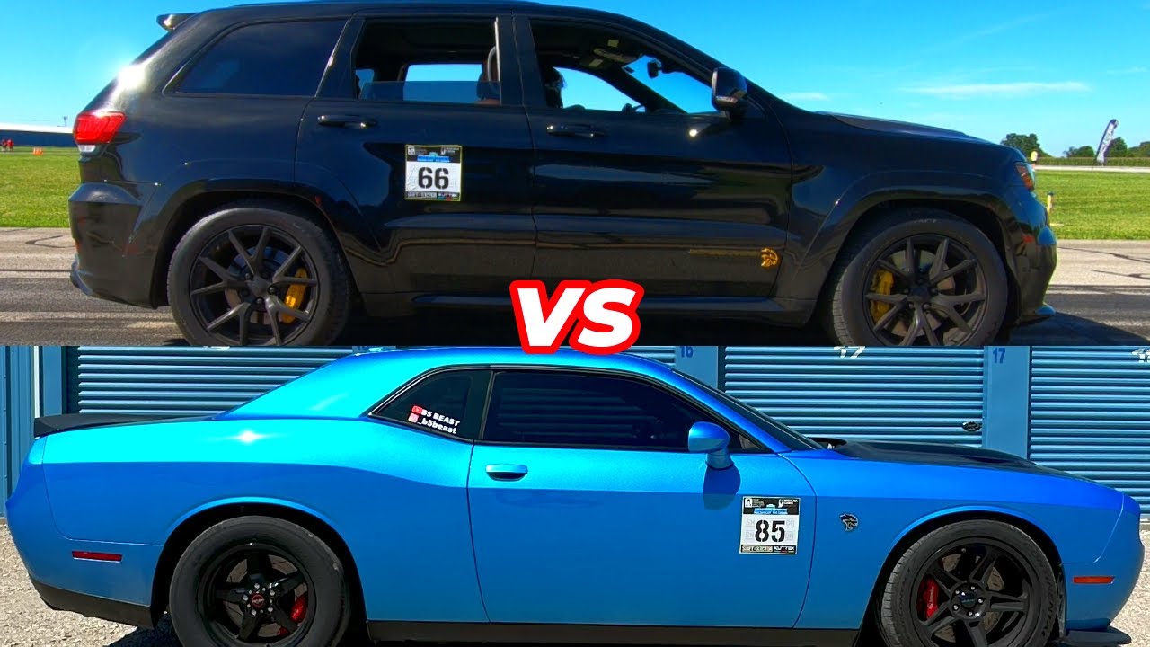 Jeep Trackhawk vs Hellcat No Prep Drag Race Standing Half Mile Indiana Airport 1/2 Mile Racing