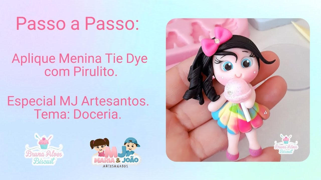 Passo a Passo do Aplique Menina Tie Dye com Pirulito.