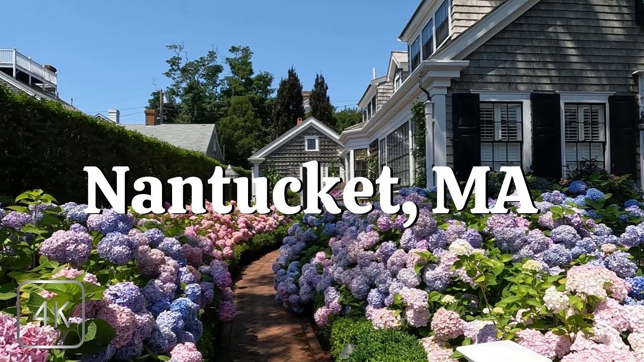 Nantucket Island in Massachusetts. Walking Tour 4k