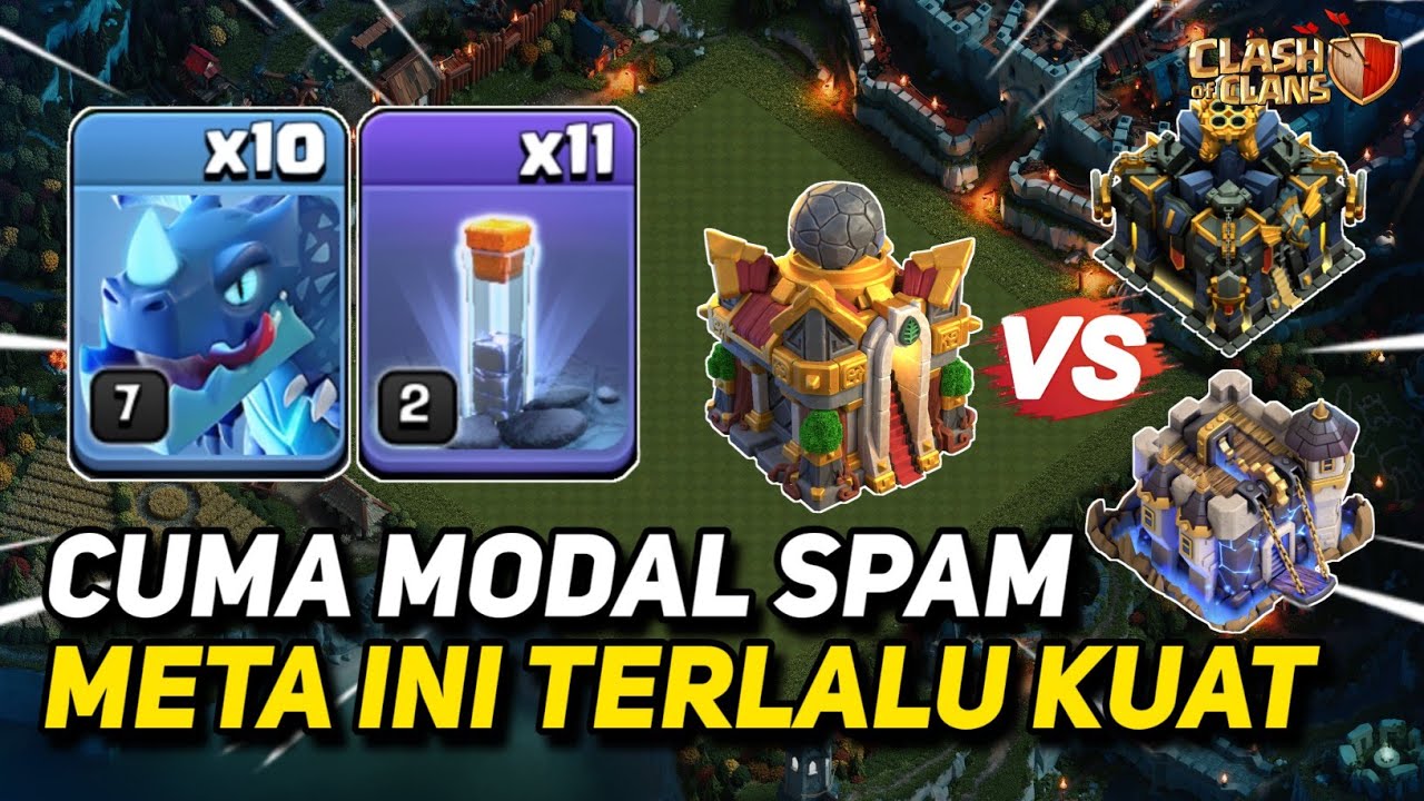 Meta Baru Cuma Modal Spam !! Pakai Combo Elektro Dragon + Totem Spell Auto Rata - Clash Of Clans