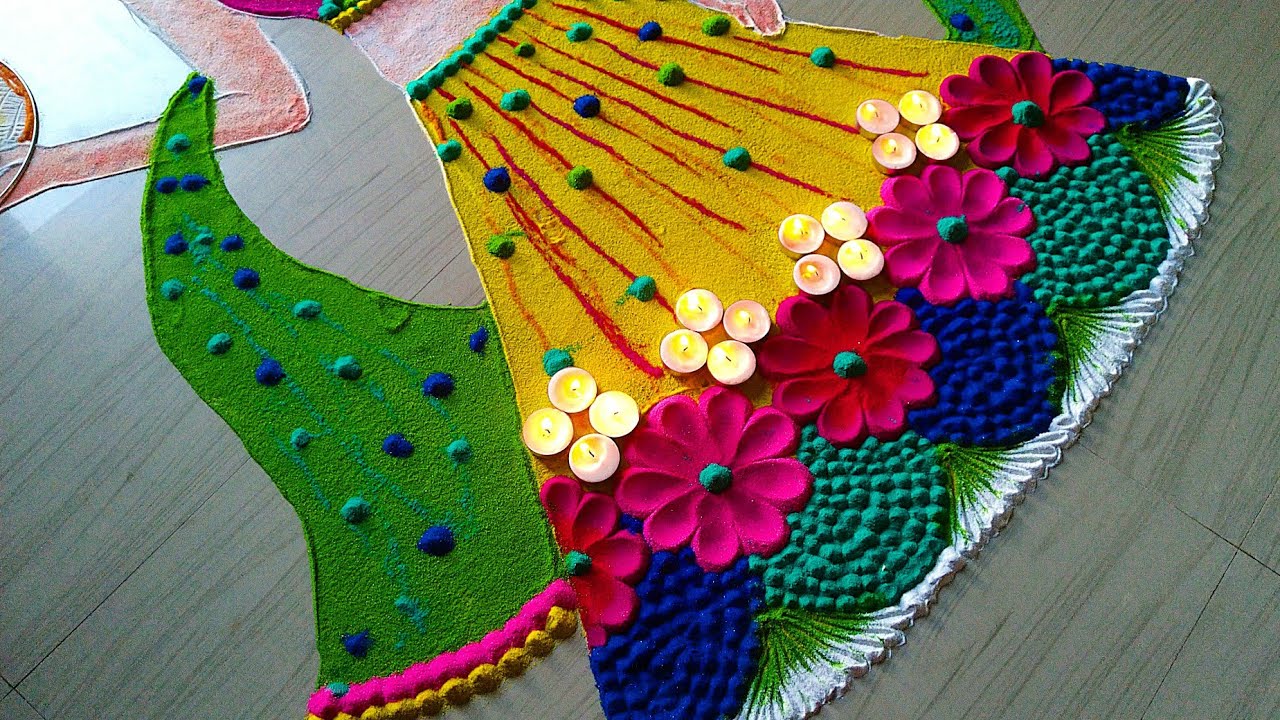 Diwali rangoli | karawa chauth rangoli | Cute girl rangoli #1020