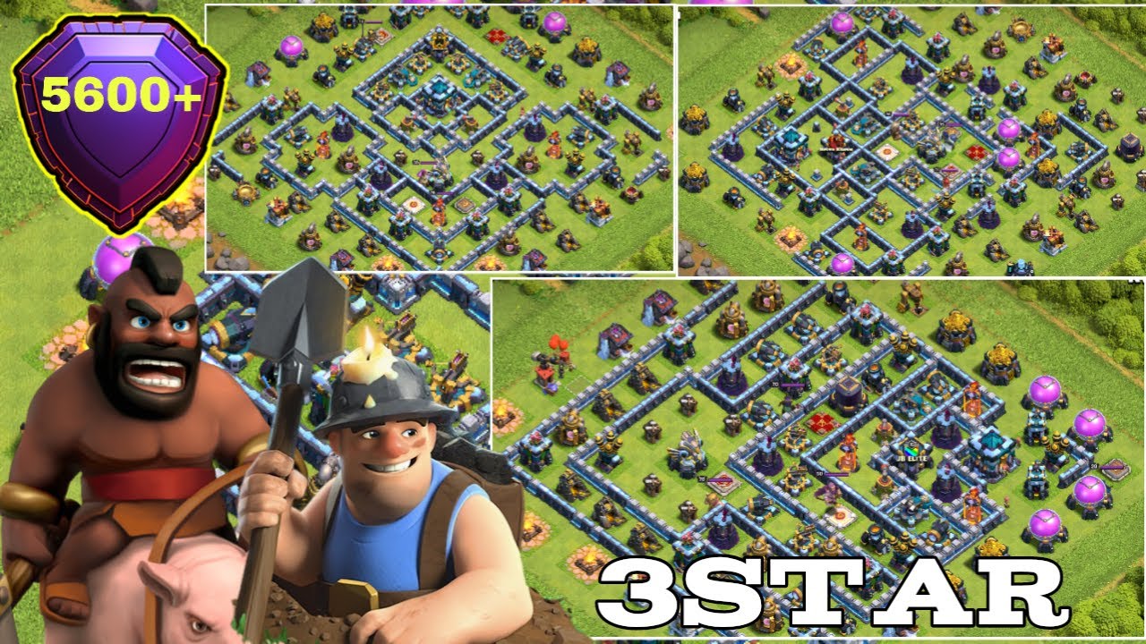 HOGS and MINERS TH13 queen charge hybrid legend league attack + th13 base link clash of clans!