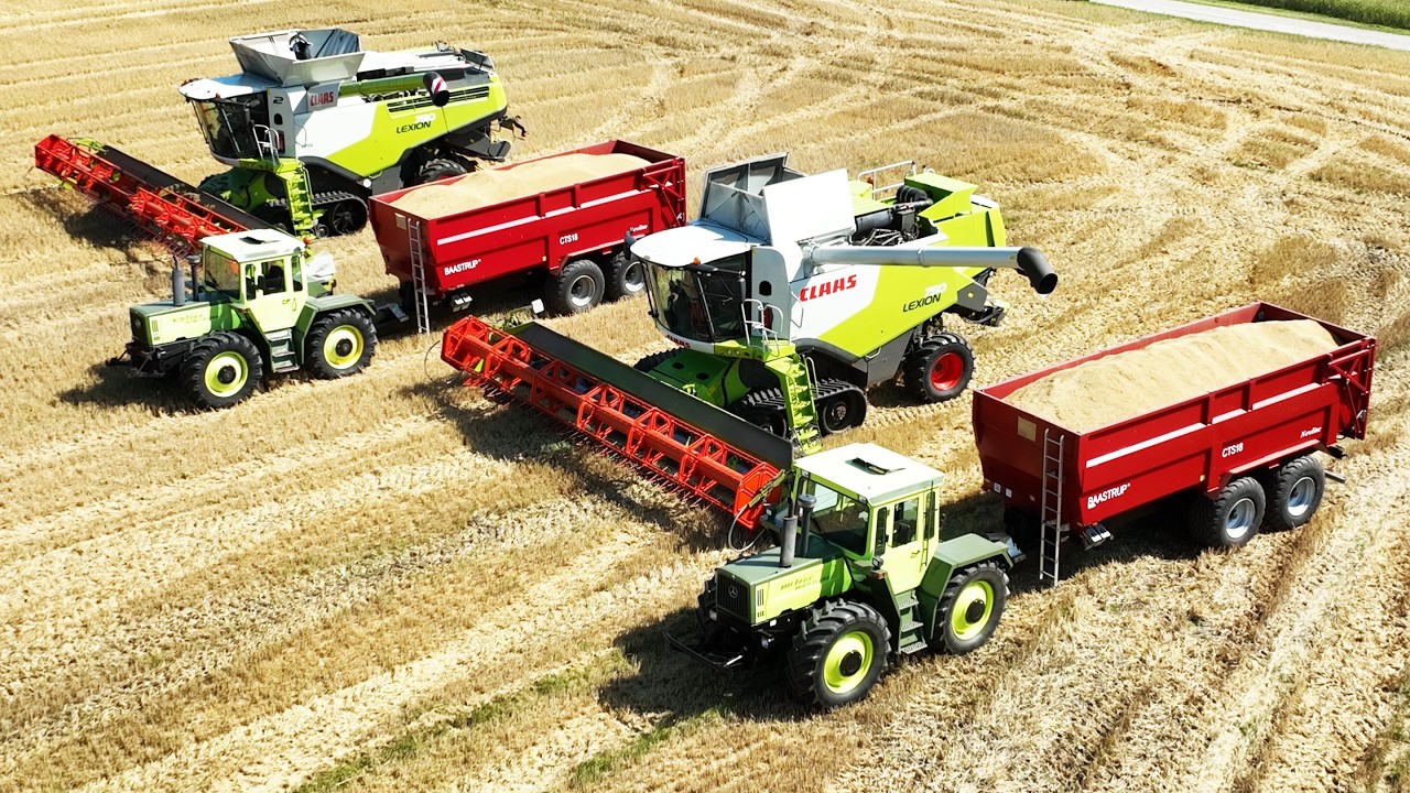 Claas Lexion 750TT & 780TT  &MB Trac 1400 & 1600 Harvesting Barley | Big Harvest
