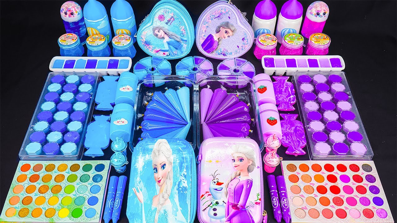 BLUE and PURPLE SLIME 💙💜 124 Minutes Satisfying Slime Mixing with Glitter & Eyeshadow Makeup Set