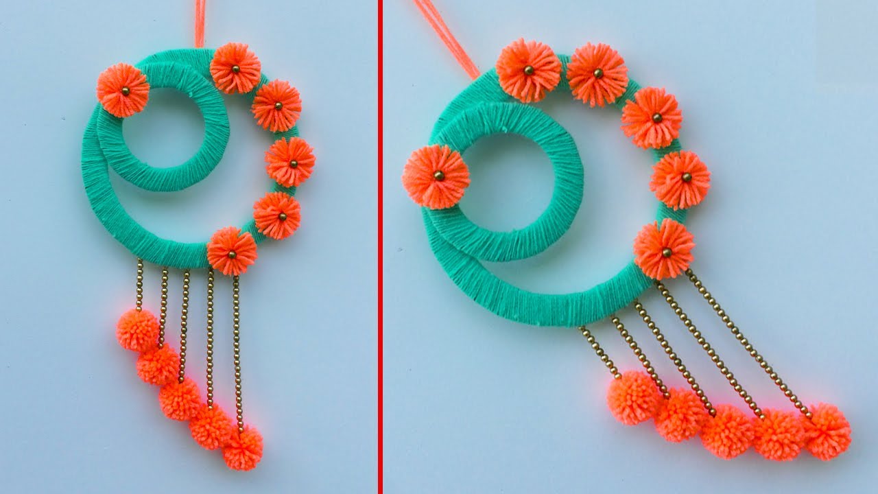 Simple Woolen Wall Hanging - Woolen Thread Design - Wall Hanging Decoration - Art And Crafts