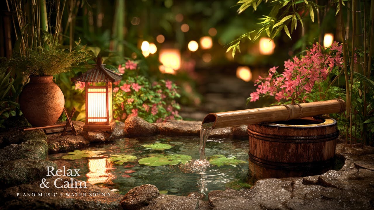 Nature Water Sound for Relaxation🎶Beautiful Piano Music | 自然の音とともに音楽をリラックス バンブーウォーターファウンテン