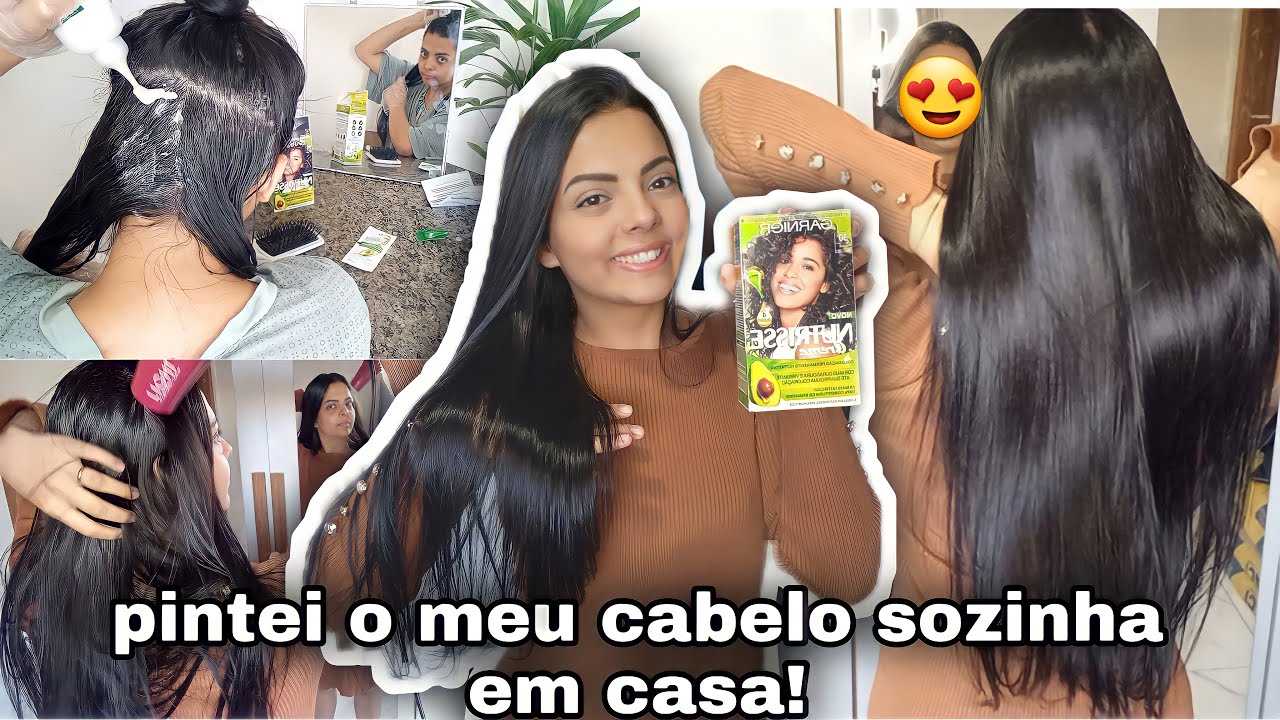 Pintei o meu cabelo em casa / saindo do preto! #cabelo #garnier #pintandocabeloemcasa #castanho
