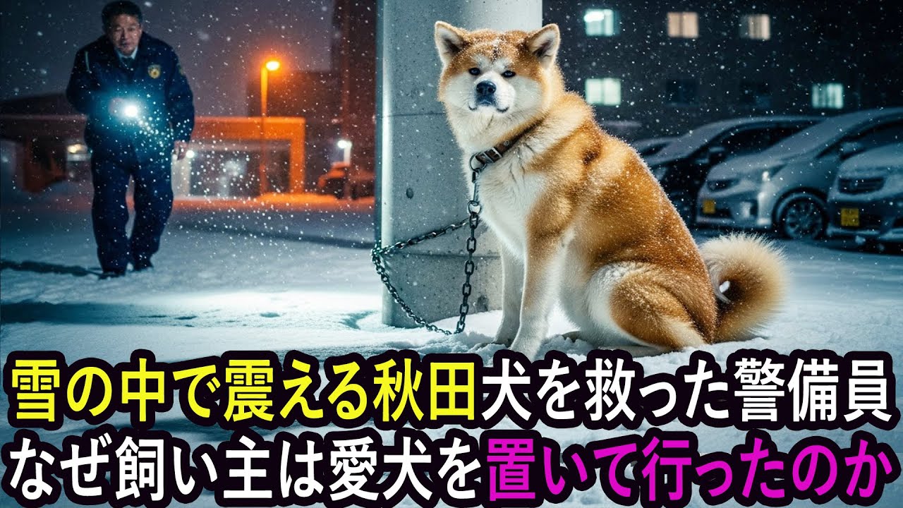 駐車場で鎖に繋がれ放置された秋田犬を警備員が救出―翌朝、誰も予想できない展開に