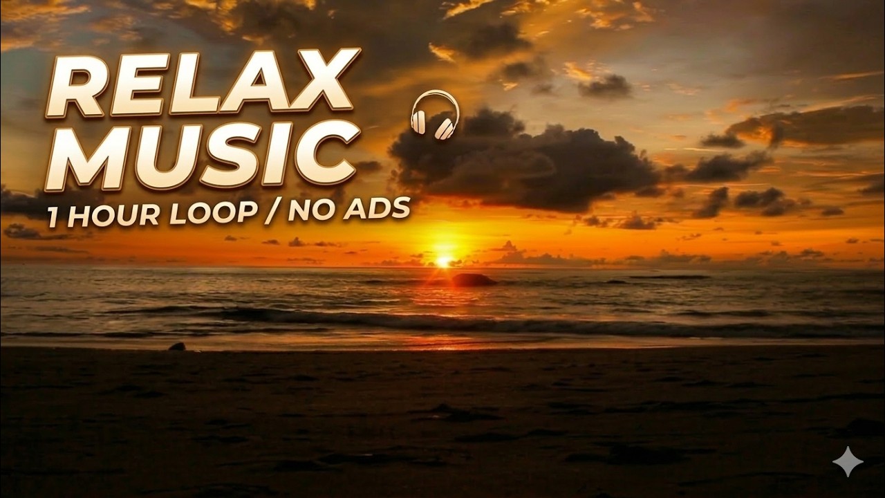 Deep Relax Music 1 Hour Loop | Ocean Sunset & Calm Waves
