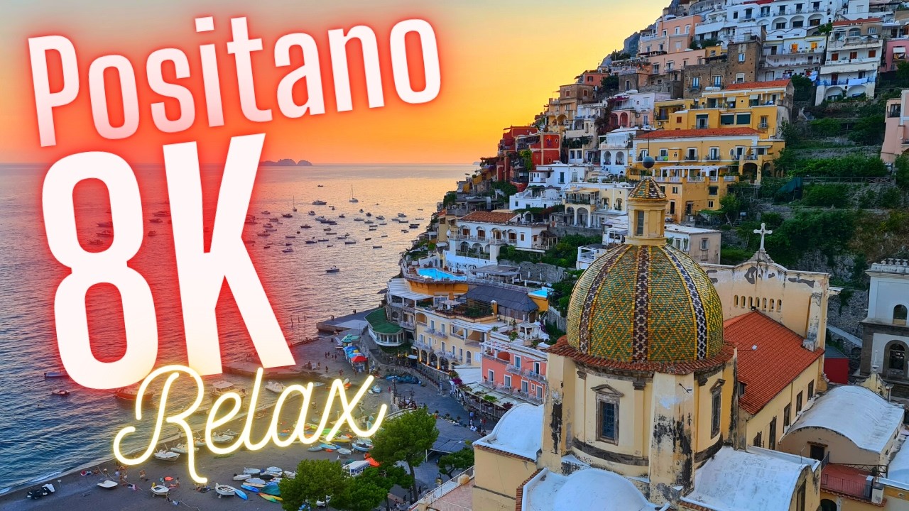 Positano Italy view 8k Positano Sunset from La Sponda restaurant Hotel Le sirenuse La Sponda view