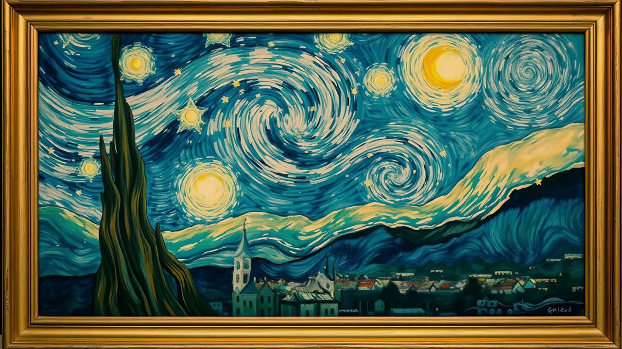 La Noche Estrellada | Cuadro de Arte Con Marco Dorado 4K | Fondos de Pantalla | #wallpaper #artwork
