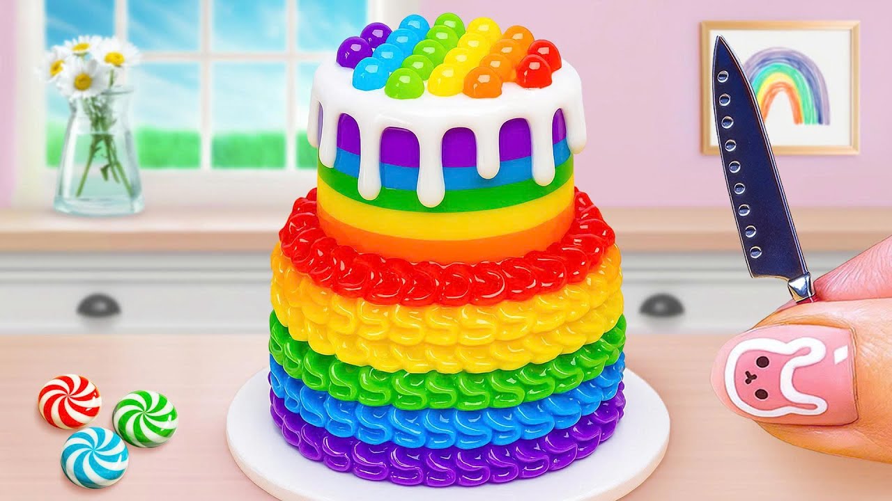 Miniature Melting Rainbow Cake Decorating 🌈 Amazing Rainbow Pop It Cake Recipe