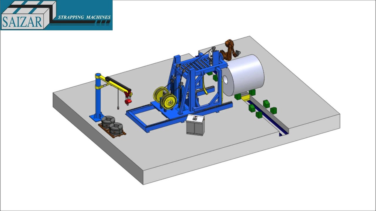 Automatic strapping machine for OD strapping of coils with labelling robot