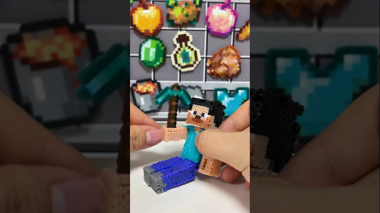 Используйте perlerbeads для создания движущегося 3D-Стива в Minecraft#perlerbeads #minecraft #pix...