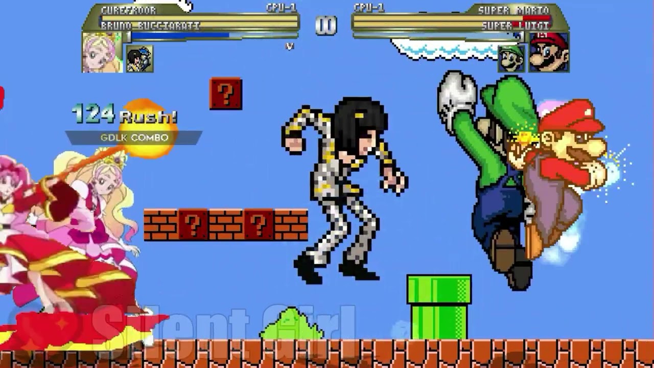 FOR @SupremePrecureYT: Cure Flora & Bruno Bucciarati vs Super Mario & Super Luigi - Mugen Battle