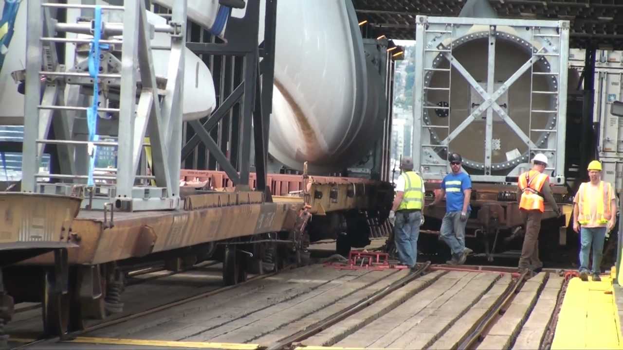 Windmill train + Railbarge = Railfan Heaven!, Seattle, 6-20-2012