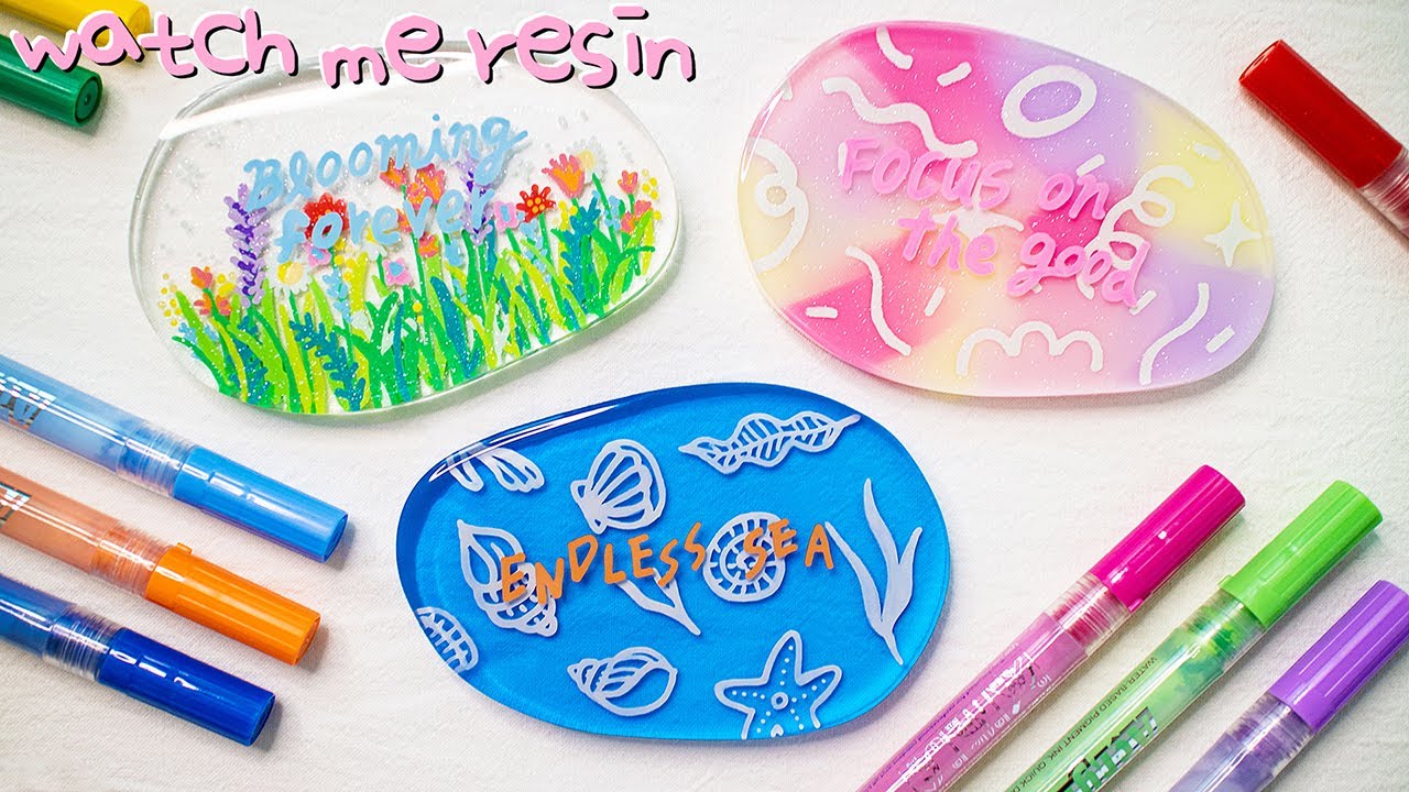 ENG l 레진아트ㅣ레진 + 아크릴 마카로 만드는 코스터 😆 레진아트 재료로 강추 ! / Tea coasters made with resin + acrylic marker only