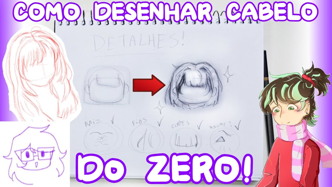 💇‍♀️🎨 TUTORIAL DE COMO DESENHAR CABELO (do meu jeito :D)