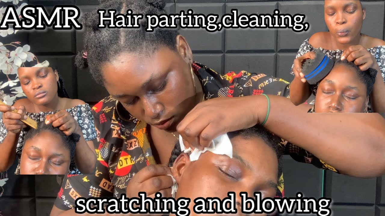 ASMR: Hair parting,cleaning,scratching & blowing with soothing mouth sounds/whispers for good sleep 