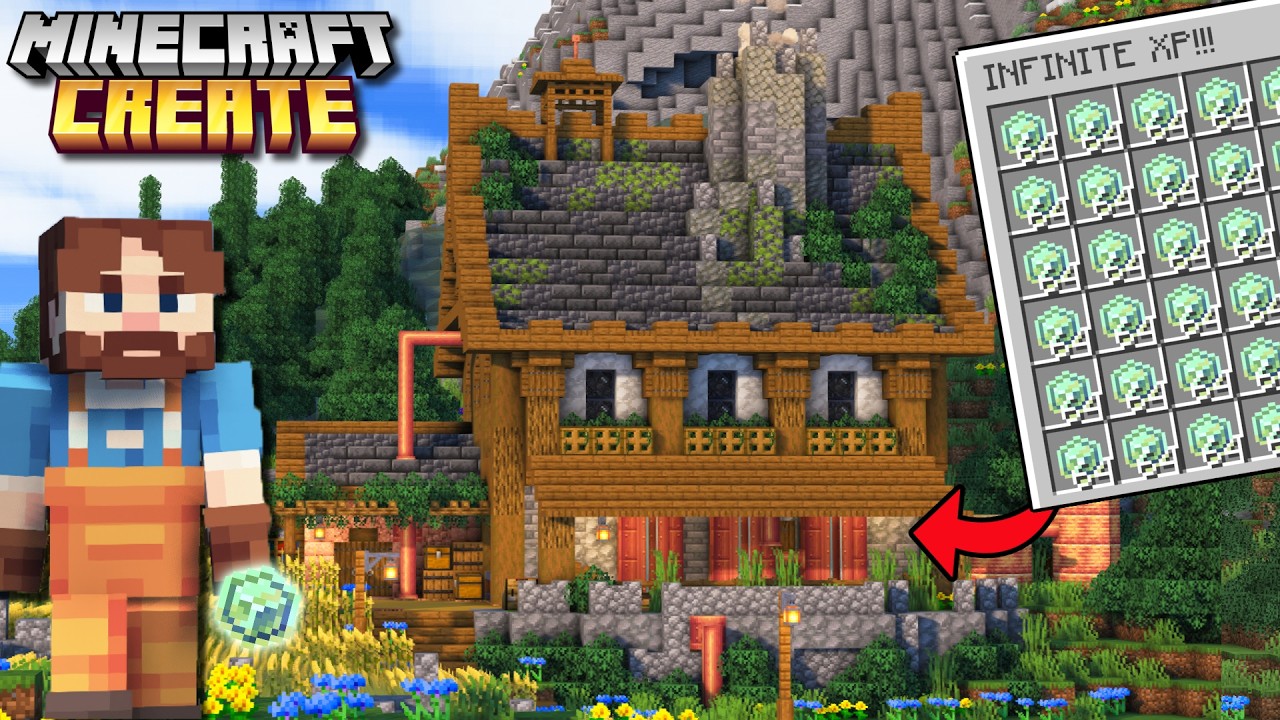 Я построил мощную ферму опыта в Minecraft Create Mod!