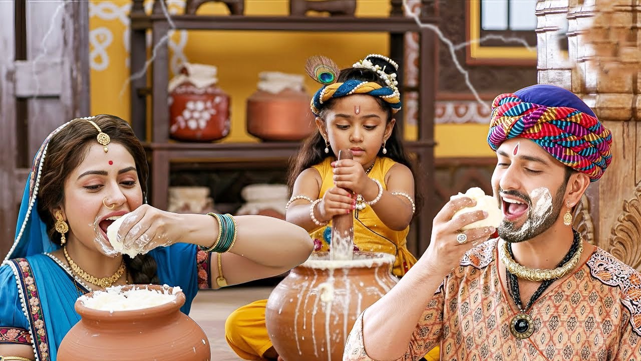 कान्हा की अद्भुद लीला - देखिये कैसे अपने हाथो से कान्हा ने बनाया माँ बाबा के लिए माखन I