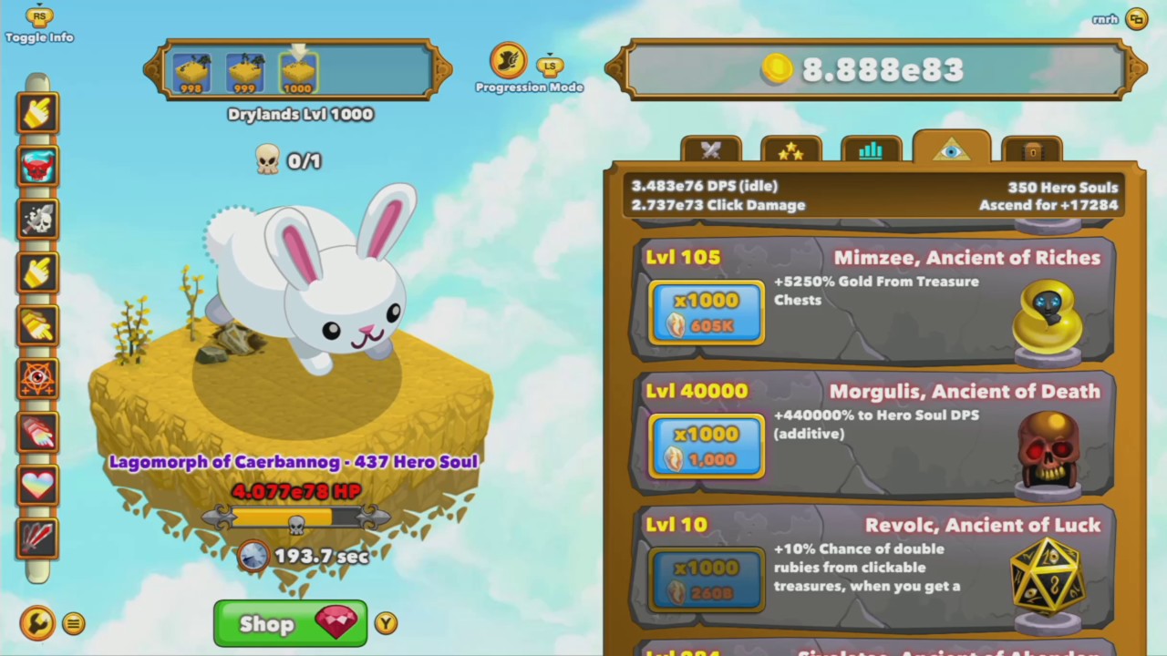 clicker heroes getting level 1000 in 12 days on xbox one