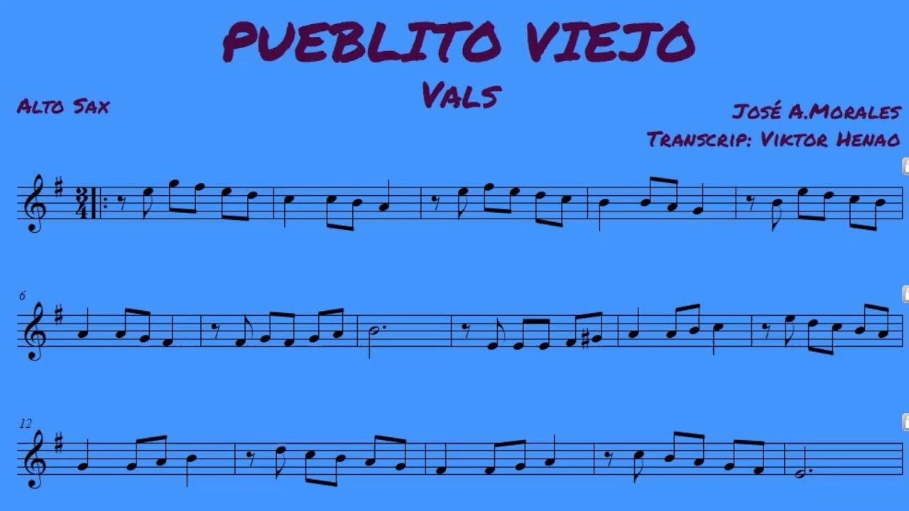 🎼 PUEBLITO VIEJO - Partitura para Saxofón Alto - Biblioteca de Partituras
