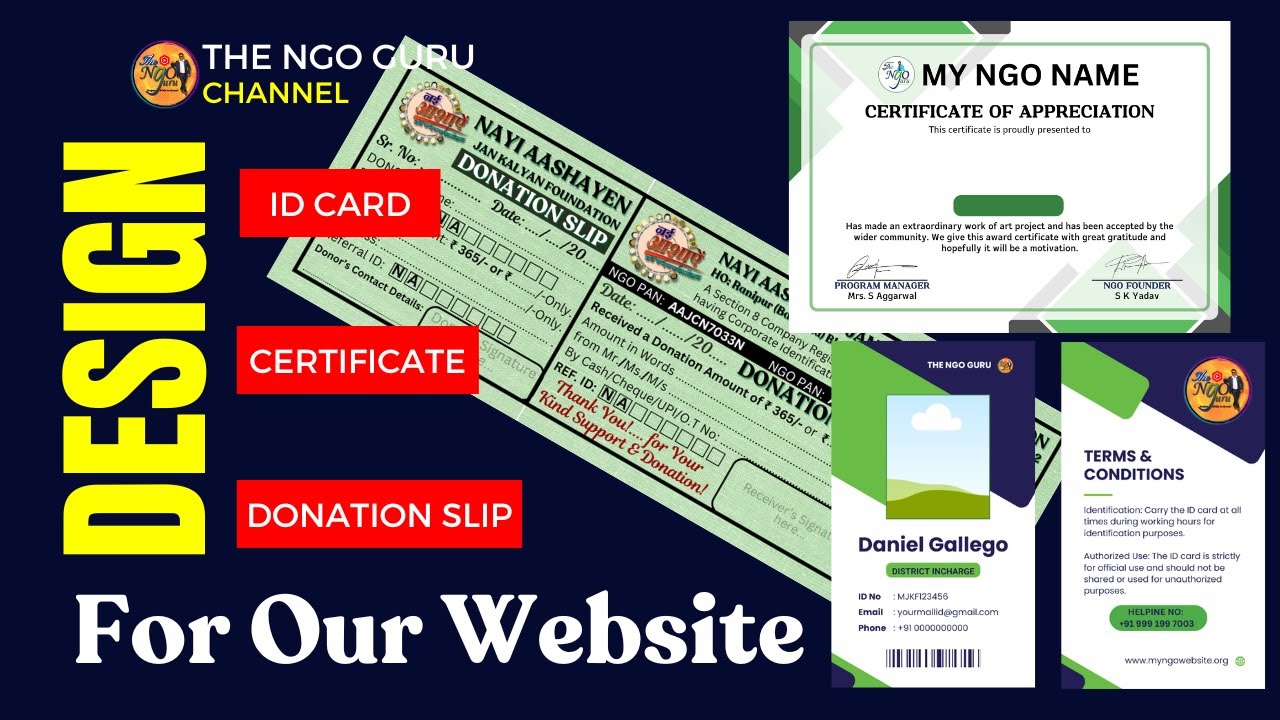 Website से देने के लिए ID CARD, Certificate और Donation Slip कैसे बनाएँ !
