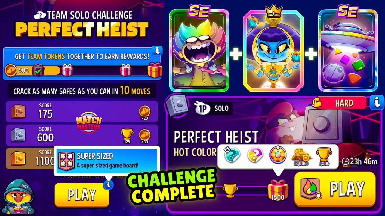 Team Solo Challenge Super Sized Perfect Heist 1100p/ HARD Hot Color + Bombs Away Perfect Heist 1500p