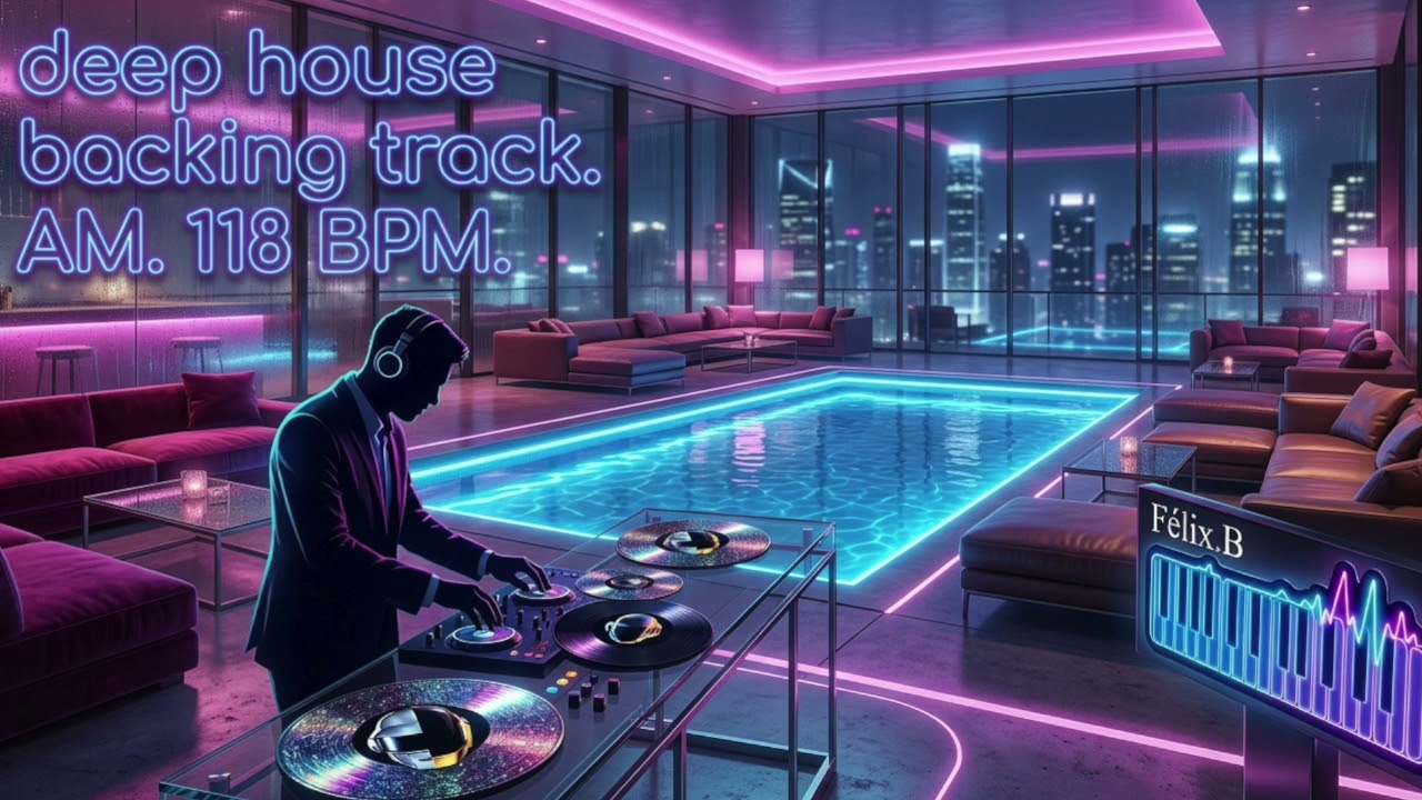 Deep house French Touch Backing Track - 125 BPM | A Major:  Deep AZUR (long jam :6min)