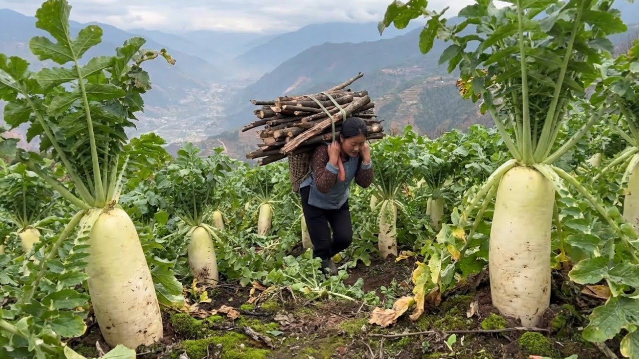 Harvesting Fresh Radishes in the Mountain Village 🌿 #food #cooking #Harvesting