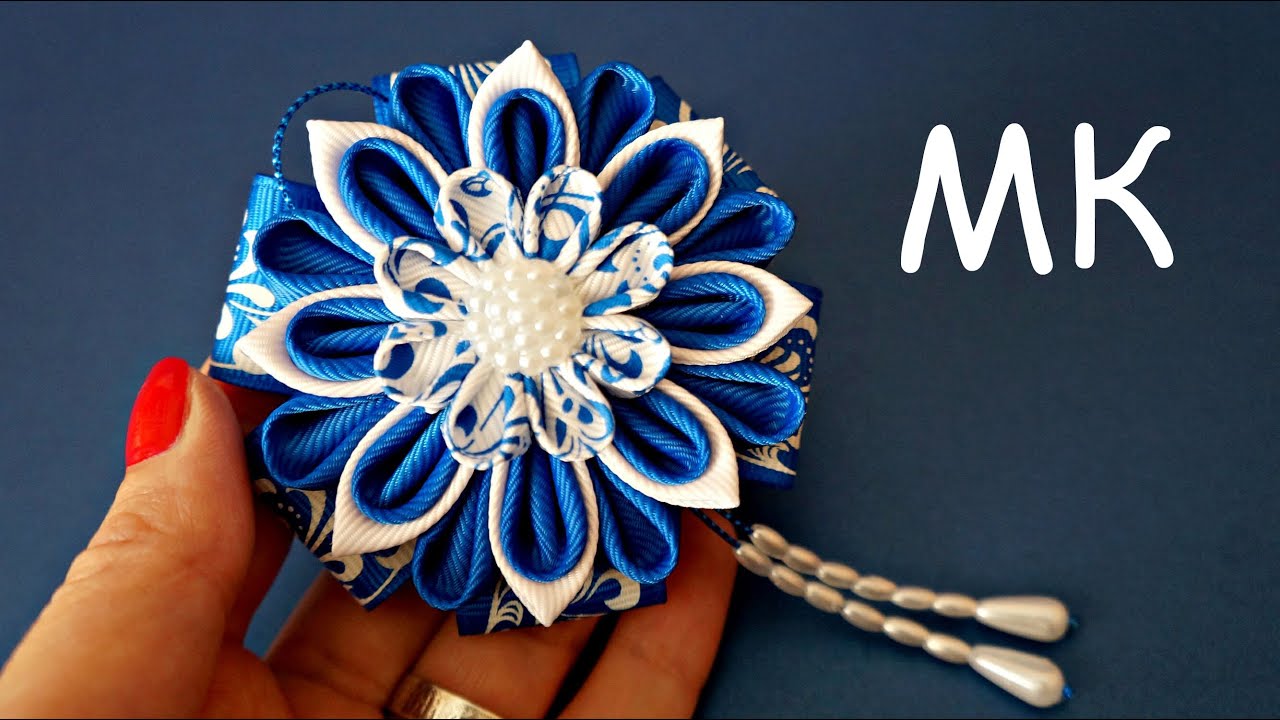 Украшение на зажим Канзаши, Мастер-класс / Flower kanzashi, Tutorial