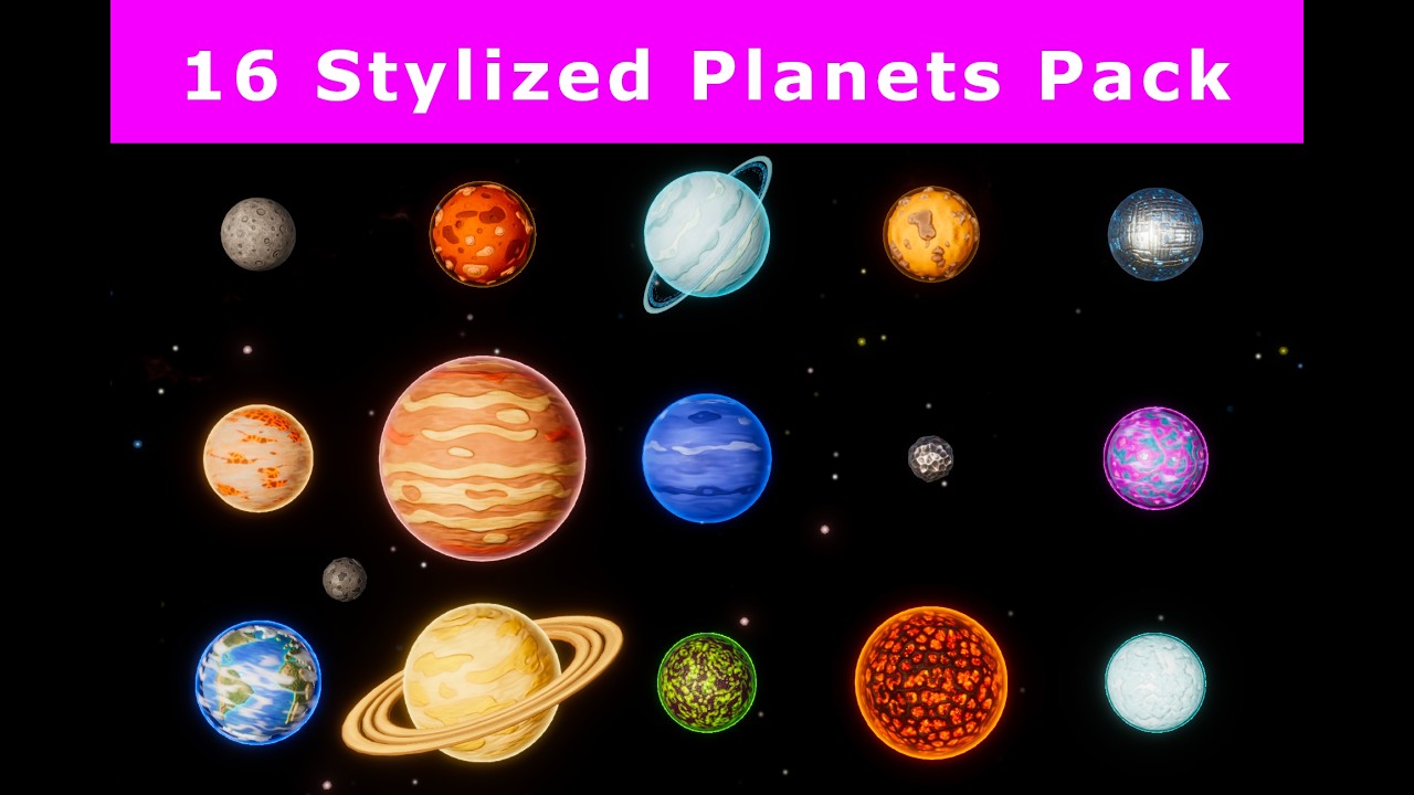 16 Stylized Planets Pack for Unity