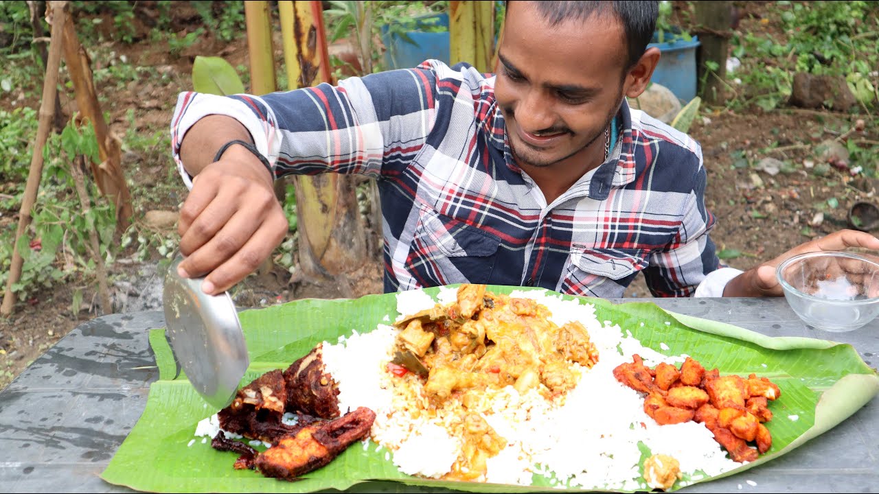 unlimited white rice chicken gravey,chicken 65,fish head fry Eating challenge