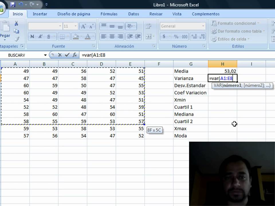 Calculo de estadísticos en Excel (Media, Mediana, Varianza entre otros)