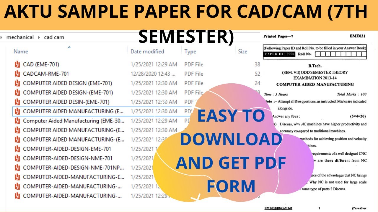 AKTU SAMPLE PAPER FOR CAD/CAM || EASY TO DOWNLOAD AND GET IN PDF FORM || TECH LECTURE