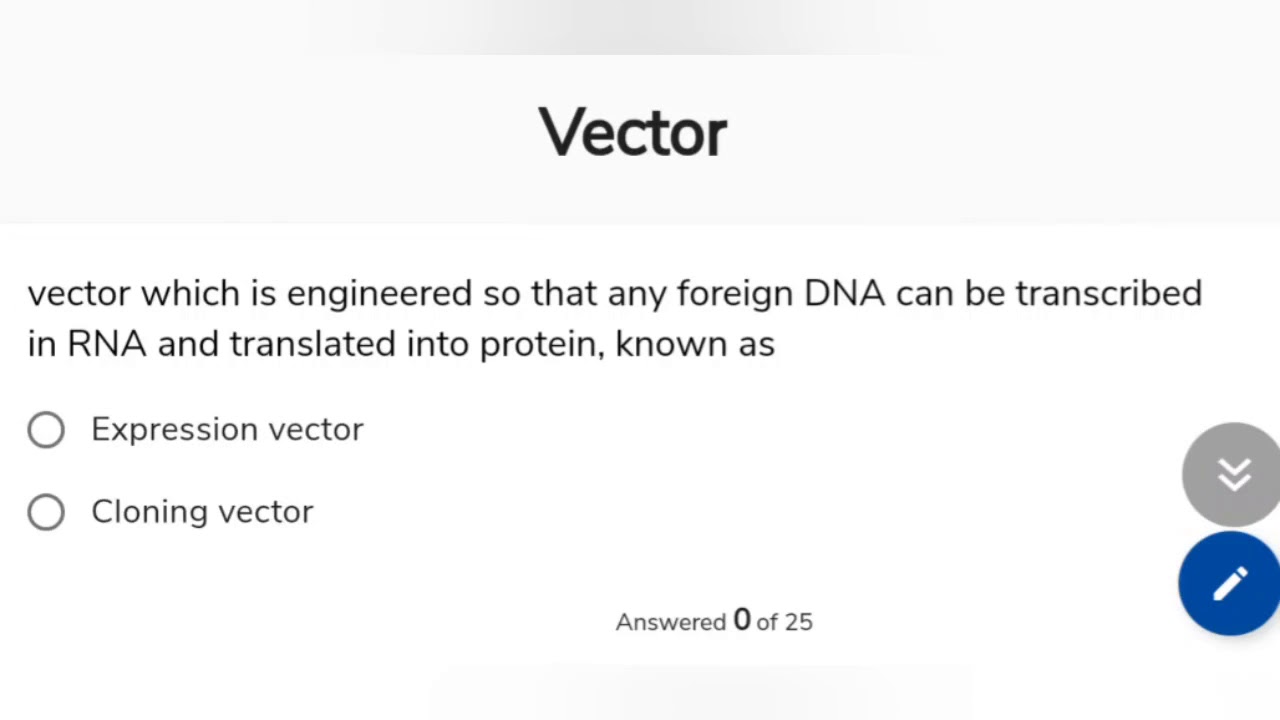 25 MCQs on molecular vectors for CSIR NET | UGC NET | MSc. entrance | PhD entrance | ICMR NET | DBT