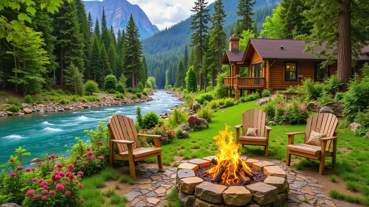 Cozy Mountain River Cabin 🌿🔥 Relaxing Piano with Crackling Fire & Nature Ambience for Restful Sleep