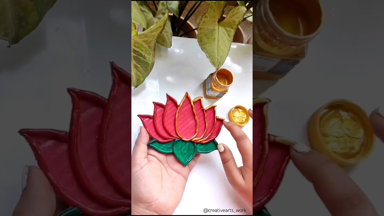 Diy Lotus Using Clay And Cardboard / Acrylic Paint / Diwali Decoration #shorts #creativearts_work