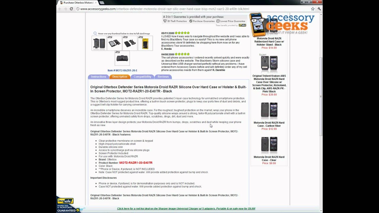AccessoryGeeks Otterbox Defender Series Motorola Droid RAZR Silicone Over Hard Case Product Review