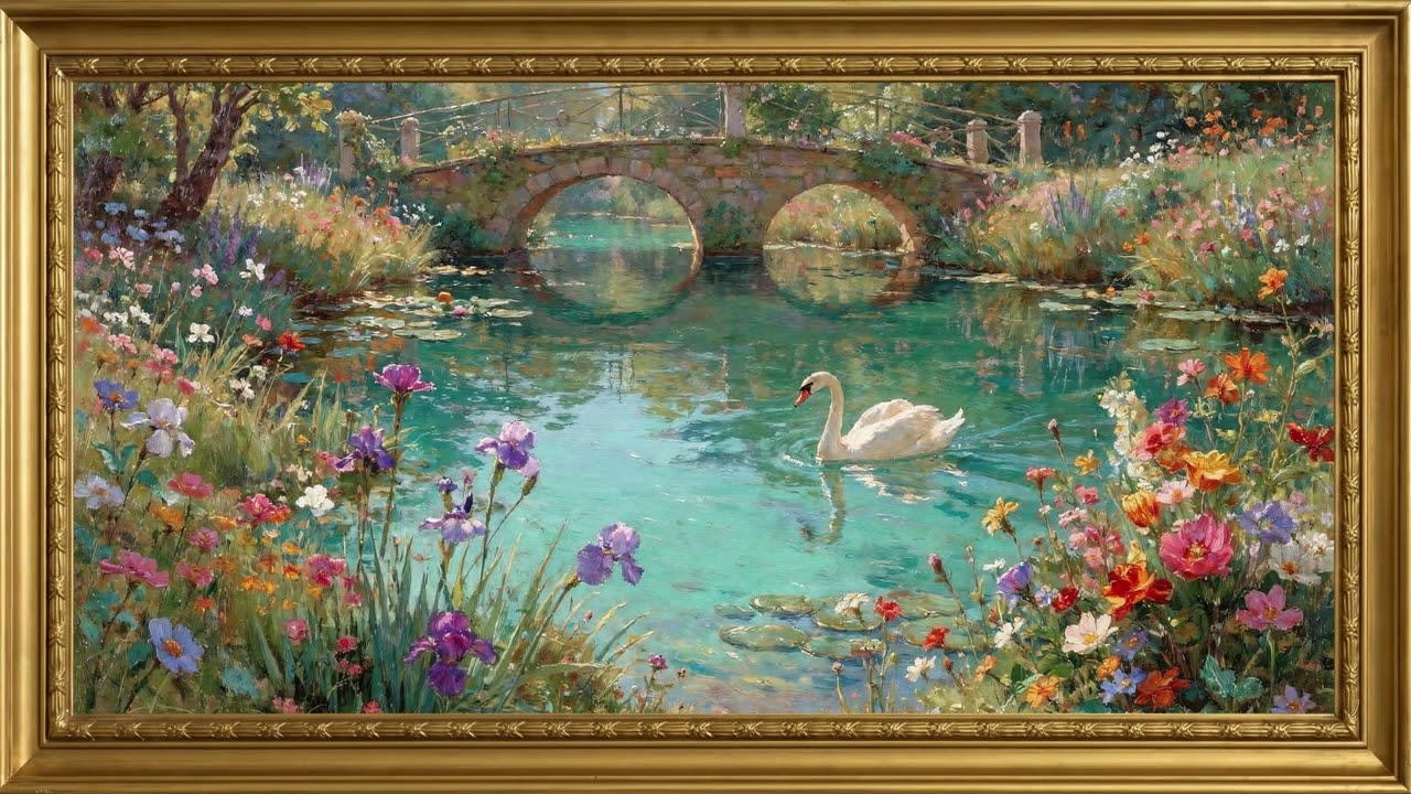 Swan Garden | 3-Hour Monet-Inspired Impressionist Oil Painting | Frame TV 4K Art with No Sound