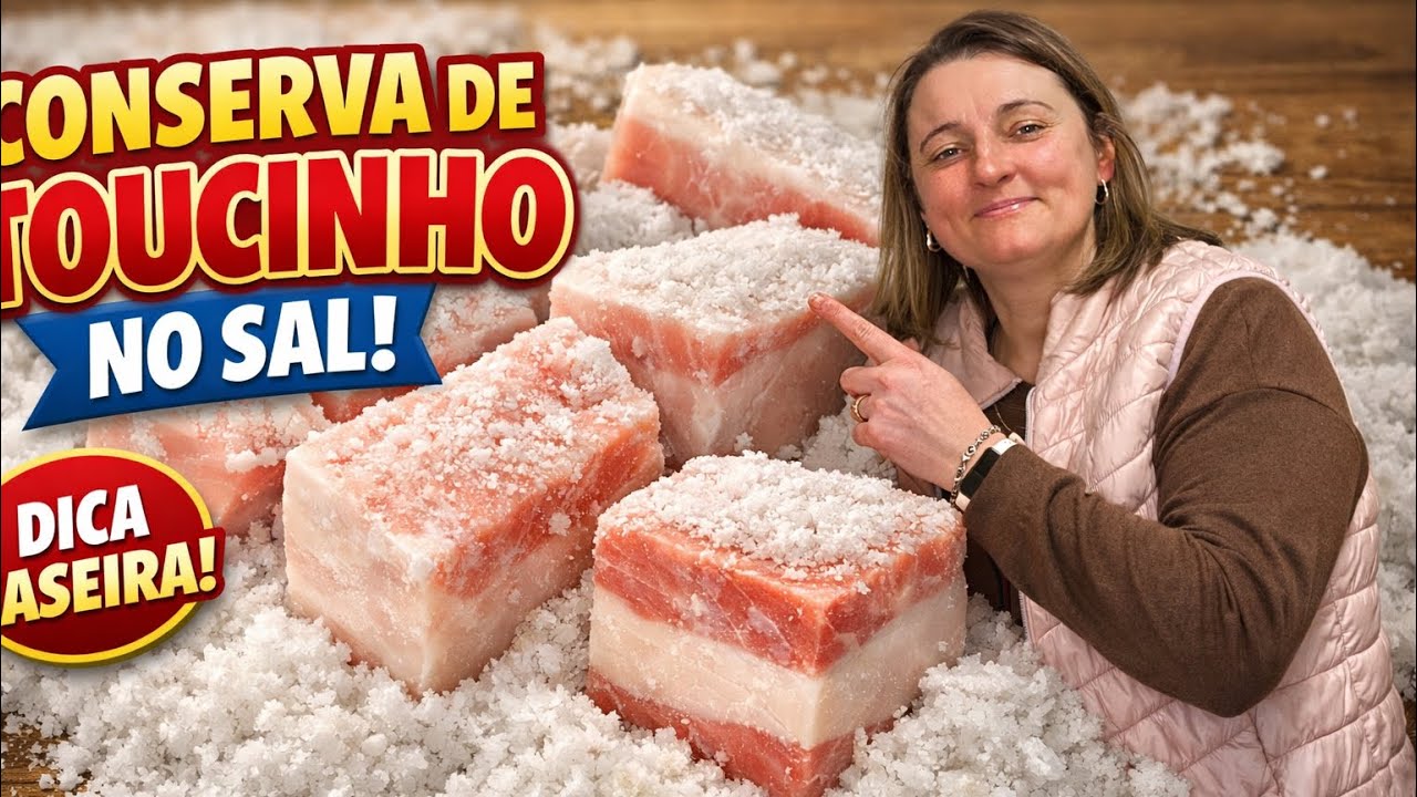 Natália fez conserva de toucinho no sal 