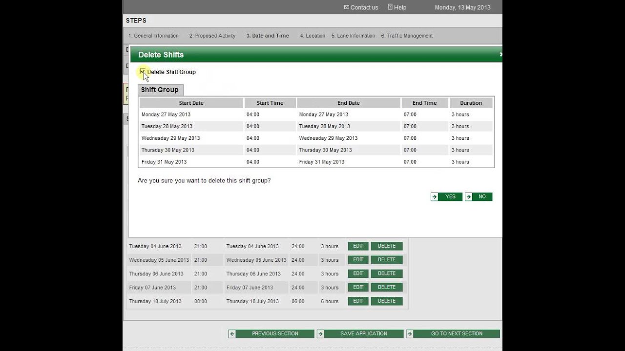 OPLINC Step 3 (6) DELETE SHIFT AND SHIFT GROUPS